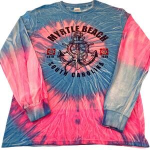 Myrtle Beach SC Tie Dye Long Sleeve T-Shirt Anchor Blue Pink